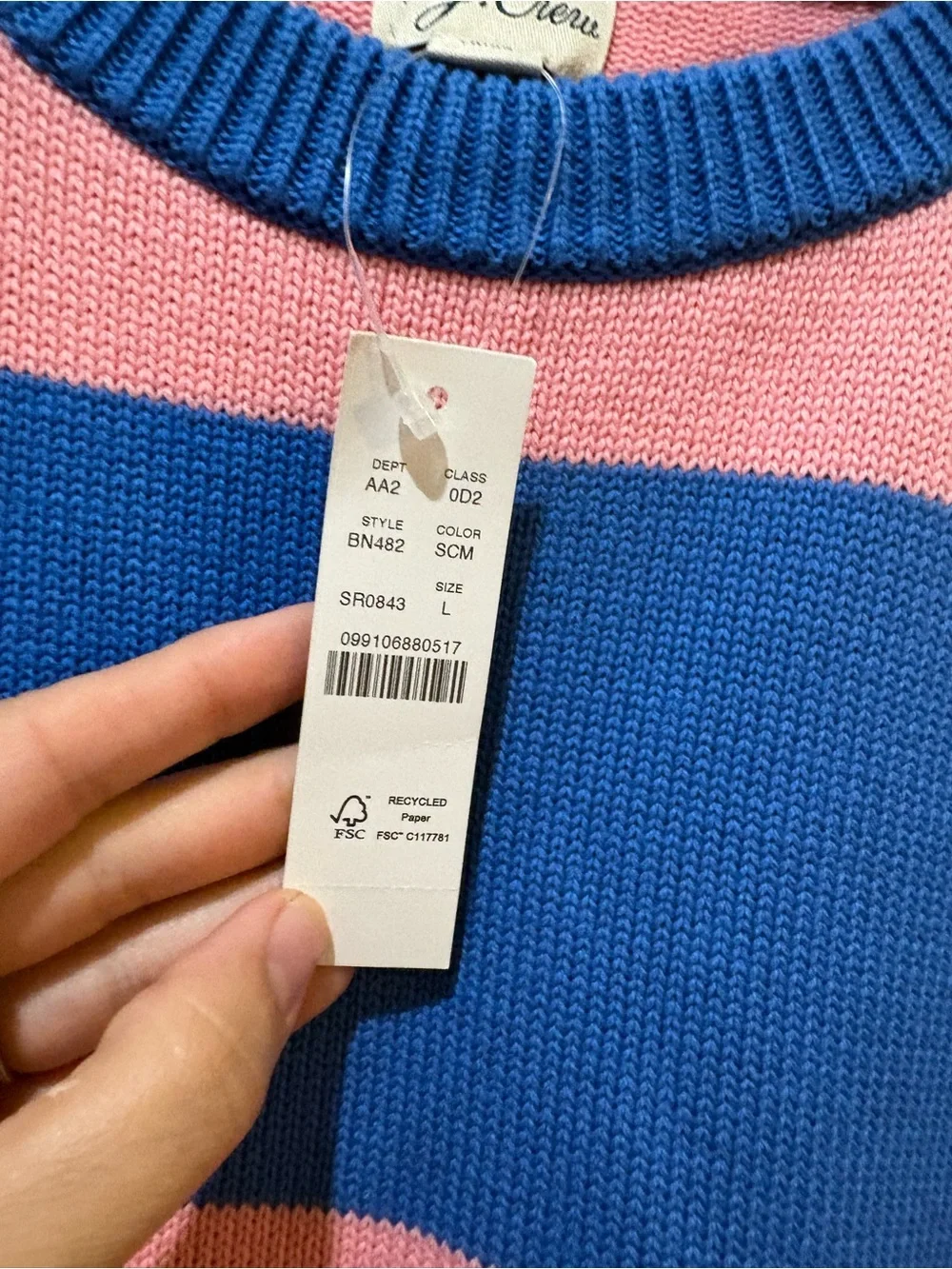 NEW J. Crew Large Cotton Crewneck Cotton Stripe Sweater